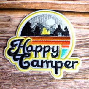 Happy Camper 70's Style Wilderness Outdoors Embroidered Iron on Patch